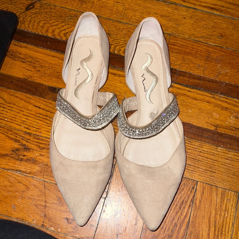 Tan rhinestone flats